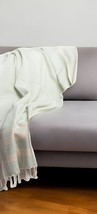50" X 60" Turquoise Woven Cotton Striped Throw Blanket with Fringe - $1,154.22 MXN