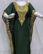 Kaftan Green Moroccan African New Handmade Dubai Abaya Dress Fancy Long ... - $85.60