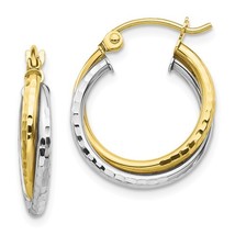 10K Two Tone Textured Twist Hoop Earrings - £124.03 GBP