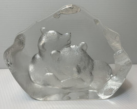 Mats Jonasson Grizzly Bear Family Full Lead Crystal Art GLASS-ETCHED &amp; Signed - £22.08 GBP
