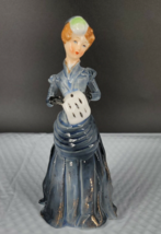 Vintage LADY with MUFF Figurine, Porcelain Japan. 7.5&quot; Gray Dress Ellega... - £11.60 GBP