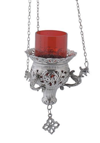 Hanging 3 Chain Engraved Nickel Plated Brass Christian Church Vigil Lamp (9692 N