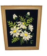 Vintage Wood Framed Daisies Needlework Black Floral BOHO bohemian Gothco... - $47.70 CAD