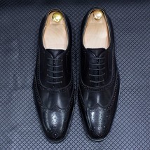 Handmade men s wingtip oxford shoes genuine calfskin leather brogue dress shoes classic thumb200