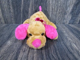 Little Hearts Brown Puppy Dog 8&quot; Plush Stuffed Animal Pink Bow - £10.89 GBP