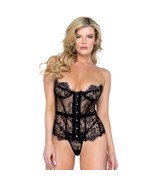 Strapless Lace Bustier Underwire Cups Steel Busk Front Opening Black LI556 - £37.34 GBP