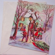 Vintage Christmas Wishes Colonial Scene Whit Greeting Card Unused With E... - $5.99