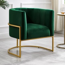 Modern Jade Green Textured Velvet Accent Chair With Golden Metal Stand, 24Kf - £283.50 GBP