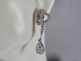 Womens Vintage Estate Sterling Silver CZ Dangle Heart Earrings 5.0g E7654 - £38.76 GBP
