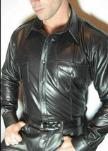 Mens Real Leather Black Police Military Style Shirt Bluf All Size Shirt P12 - $100.16
