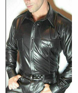 MENS REAL LEATHER Black Police Military Style Shirt  BLUF ALL SIZE Shirt... - $165.64 CAD