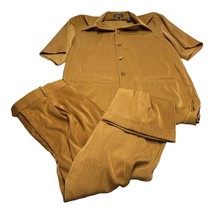 Pronti Pajama Set Mens 36-M Mustard Striped Polyester Stretch Casual But... - $38.21