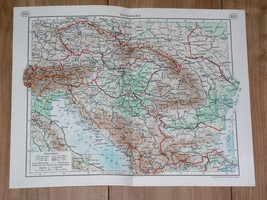 1937 Vintage Map Of Hungary Czechoslovakia Yugoslavia Romania Austria Bulgaria - £19.94 GBP