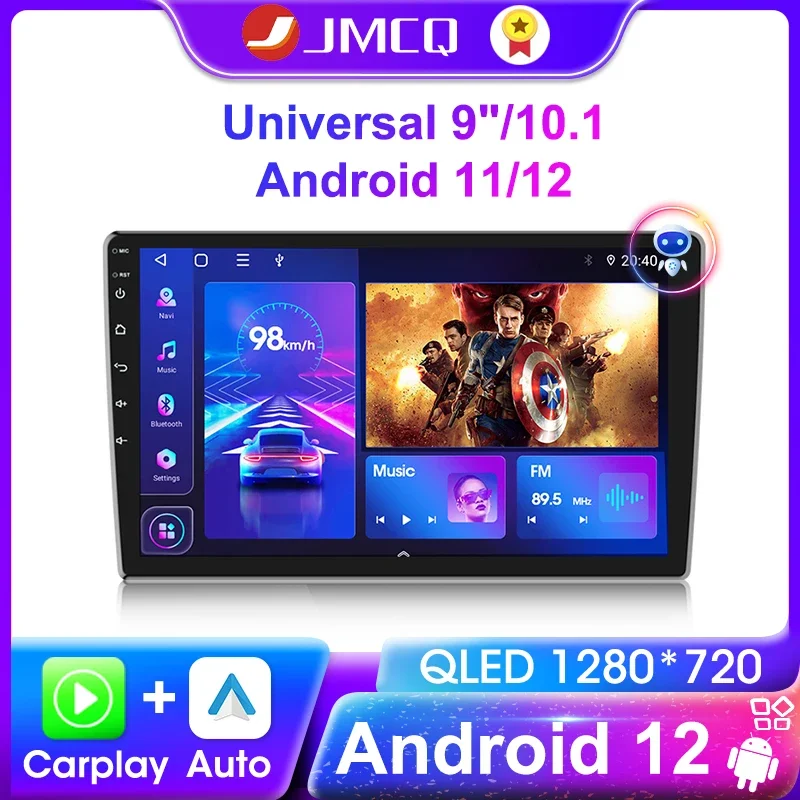 JMCQ 9&quot;/10.1&quot; Universal Carplay 2din Android 12 Car Radio Multimedia Video - £76.41 GBP+