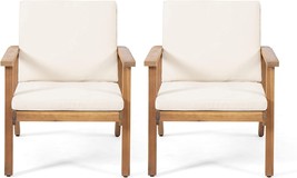 Christopher Knight Home Carlos Outdoor Acacia Wood Club Chairs With, Cream - £257.18 GBP