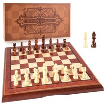 AMEROUS 15&#39;&#39; Magnetic Wooden Chess Set -Folding Board -2 Extra Queens -Chessm... - £46.42 GBP