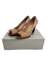 Objects IN Mirror Vero Cuoio Peep Toe Woven 2&quot; Heel Shoes Womens 37.5 Brown - £96.90 GBP