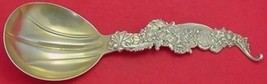 Pattern Unknown by Shiebler Sterling Berry Spoon Gold Washed Floral 9 1/8" - £673.92 GBP