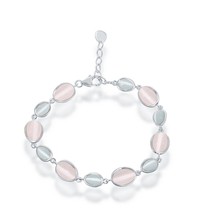 Sterling Silver Dark Blue and Dark Pink Sakura Oval Cat’s Eye Bracelet - $289.75