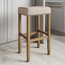 Kitchen Counter Bar Stool 29&quot; Tall, Natural Flax/Light Brown, By Nathan James - £35.75 GBP
