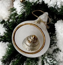 Vintage Glass Seashell Christmas Ornament Clear with Gold Trim Beach Ocean Sea L - $11.89