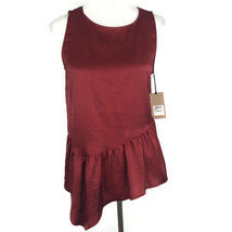 Halogen Womens Shirt Size Small S Red Ruffle Hem Asymmetrical Sleeveless Casual - £20.53 GBP