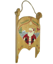 Christmas Wood Sled Hand Crafted Santa Claus Decoration Painted Mexico 1995 - £10.27 GBP