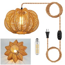 Plug In Pendant Light Rattan Hanging Lights With Plug In Cord 15Ft Hemp Rope Cor - £55.93 GBP