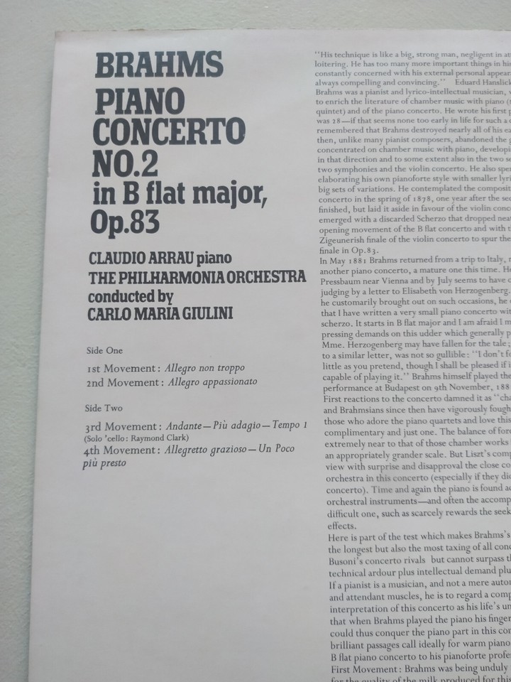 Brahms Piano Concerto no 2 Claudio Arrau Giulini 1963 - LP 12 " vinyl VG/VG Am Item image 4