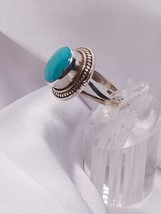 Vtg. Southwestern Turquoise Sterling Silver Cabochon Ring Sz. 7 Adjustab... - $39.59