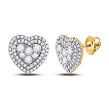 14kt Yellow Gold Womens Round Diamond Heart Cluster Earrings 1 Cttw - £1,166.57 GBP