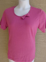  Being Casual Large Ribbed Cotton Blend Knit Scoop Neck with Bow Top  Berry Pink - £8.91 GBP