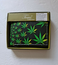 Marijuana Pot Leaf Bi-Fold Men&#39;s Leather Wallet Printed In Gift Box - $9.49