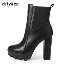 Uality high heels ankle boots fashion women thick platform autumn winter slip on ladies thumb200