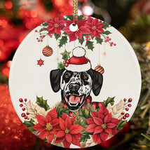 Merry Xmas Dalmatian Dog Ornament Flower Wreath Christmas Gift Decor Han... - £12.55 GBP