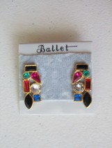 Ballet Multicolored Stones Crystals Geometrical Shapes Stud Fashion Earrings - $8.00