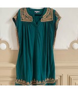 Calypso St. Barth Teal Tunic S Silk Embroidered Dress with Gold Accents ... - $63.70