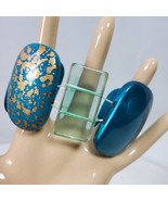 Vintage Teal Statement Bracelet 2 Inch Wide 6 Beaded Panels Stretchy - $14.00