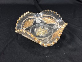 Vintage Clear and Gold Folded Side Square Dish 4.5&quot; - £11.78 GBP