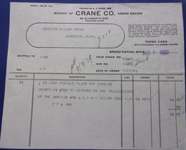 Vintage Crane Co Grand Rapids MI Order Receipt 1929 - $3.99