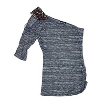  Sexy Cold Shoulder Beaded Gray Space Dye Ruched Asymmetrical Blouse Shi... - £9.35 GBP