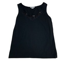  Beaded Neckline Black Tank Top Camisole Cami Blouse Shirt Top Business Casual - £14.24 GBP