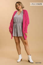 Plus Size Hot Pink Long Sleeve Cardigan Sweater Open Front Fall Outerwear with P - £22.84 GBP