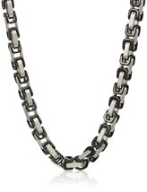 Mens Black IP Two-Tone Byzantine Chain Necklace 4.6 mm 24-Inch Chain Black/White - £89.07 GBP