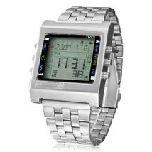 Digital  WatchRemote Control Men Silver Stainless Steel LED Alarm Sport ... - $32.90