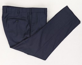 Incotex 100% Wool Dress Pants Mens 34 X 27 Navy Blue Flat Front Recent - $61.39