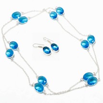 London Blue Topaz Oval Shape Handmade Fashion Necklace Set Jewelry 36&quot; SA 6907 - £5.47 GBP