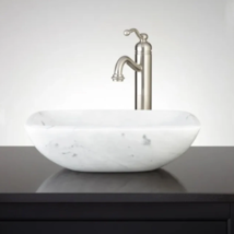 New 17&quot; x 12&quot; Carrara Marble Curved Rectangle Angle-Rim Vessel Sink - £235.86 GBP