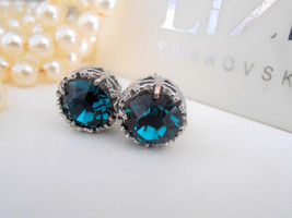 Emerald Crystal Stud Earrings / Swarovski Art Deco Post Earrings / Stainless Ste - £23.70 GBP