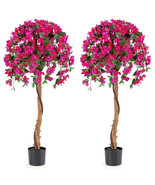 Set of 2 4.5 Feet Artificial Azalea Tree with Cement Pot-Red - Color: Red - $5,012.15 MXN